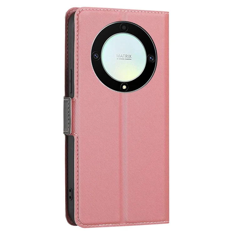 Pour Honor X40 5G / X9a 5G / Magic5 Lite 5G Twill Texture Leather Stand Phone Case Card Holder Full Protection Shell - Rose