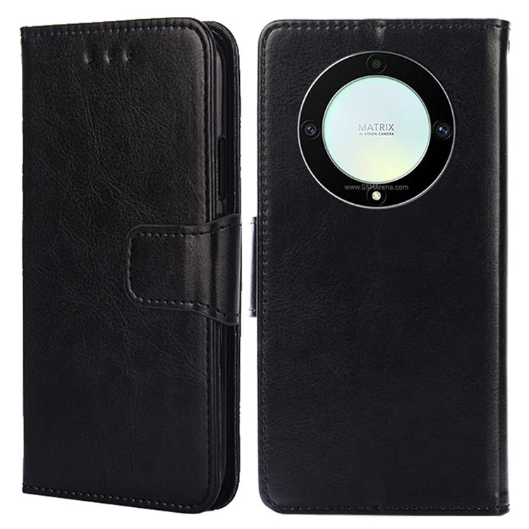 For Honor X9a 5G / X40 5G /  Magic5 Lite 5G Cell Phone Cover PU Leather Stand Wallet Protective Phone Case - Black