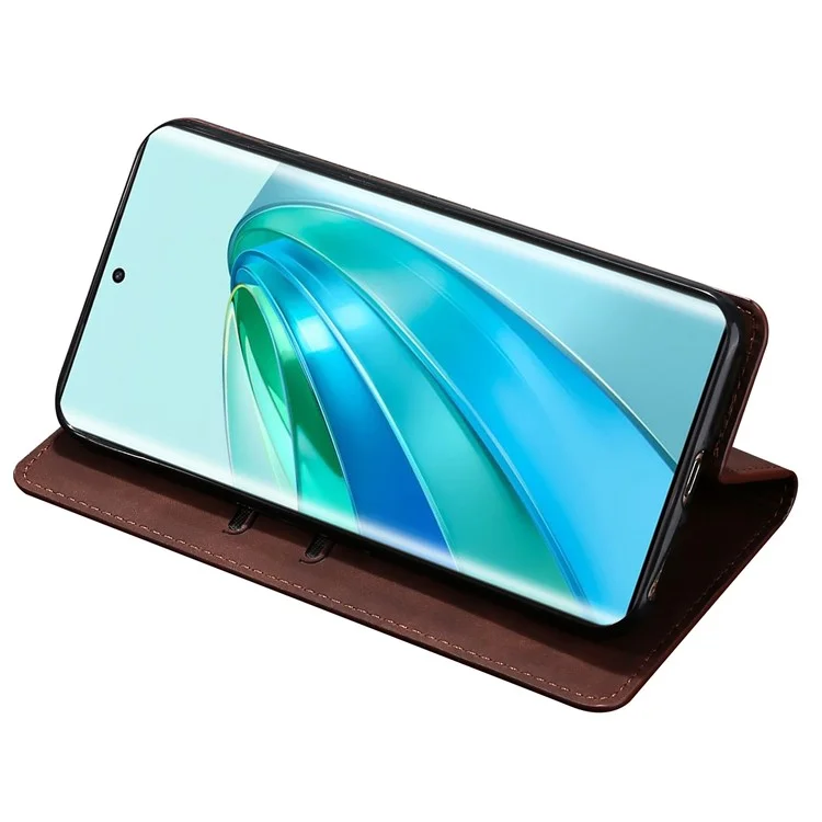 For Honor X40 5G / X9a 5G / Magic5 Lite 5G Skin-touch Phone Case Card Holder Leather Stand Anti-drop Cover - Dark Brown