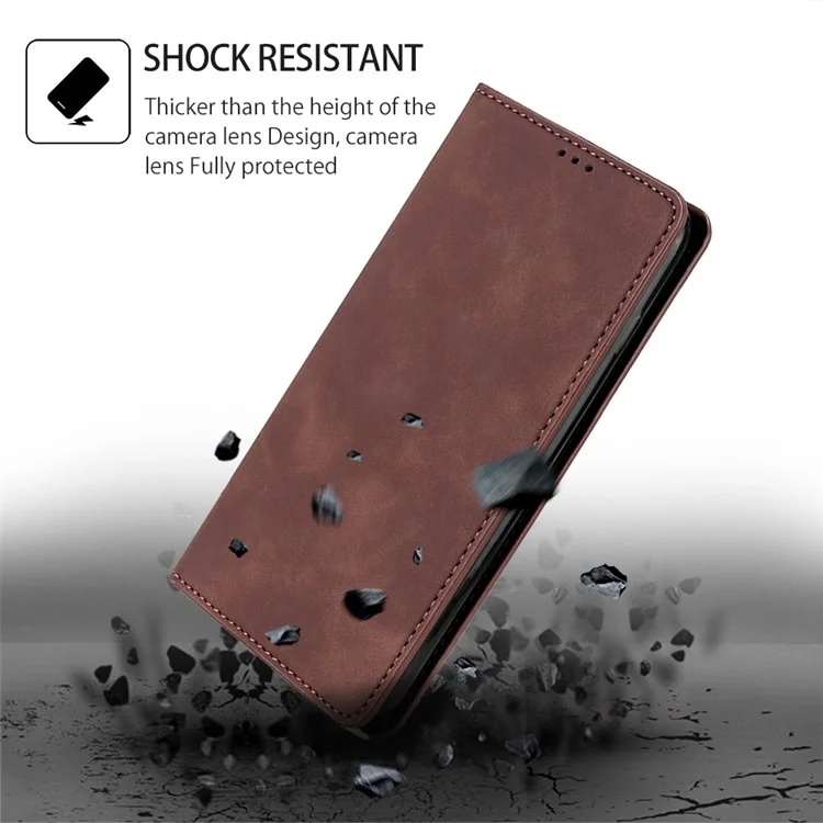 For Honor X40 5G / X9a 5G / Magic5 Lite 5G Skin-touch Phone Case Card Holder Leather Stand Anti-drop Cover - Dark Brown