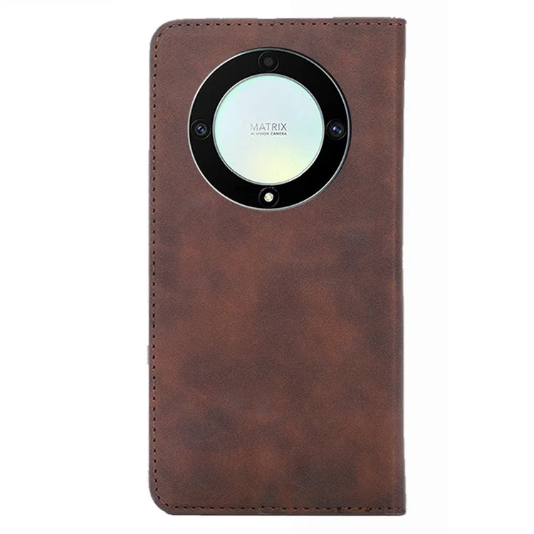 For Honor X40 5G / X9a 5G / Magic5 Lite 5G Skin-touch Phone Case Card Holder Leather Stand Anti-drop Cover - Dark Brown
