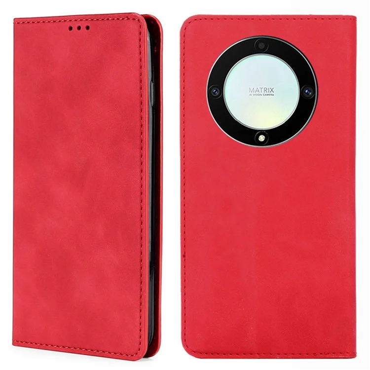 Per Honor X40 5G / X9a 5G / Magic5 Lite 5G Custodia per telefono touch skin, porta carta, in pelle, supporto antishock - Rosso