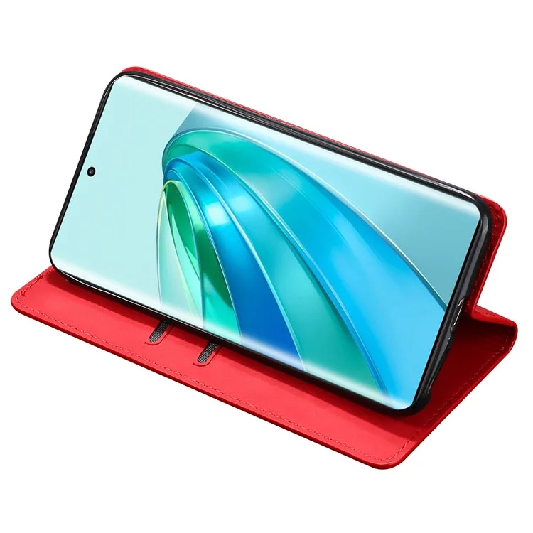 Per Honor X40 5G / X9a 5G / Magic5 Lite 5G Custodia per telefono touch skin, porta carta, in pelle, supporto antishock - Rosso