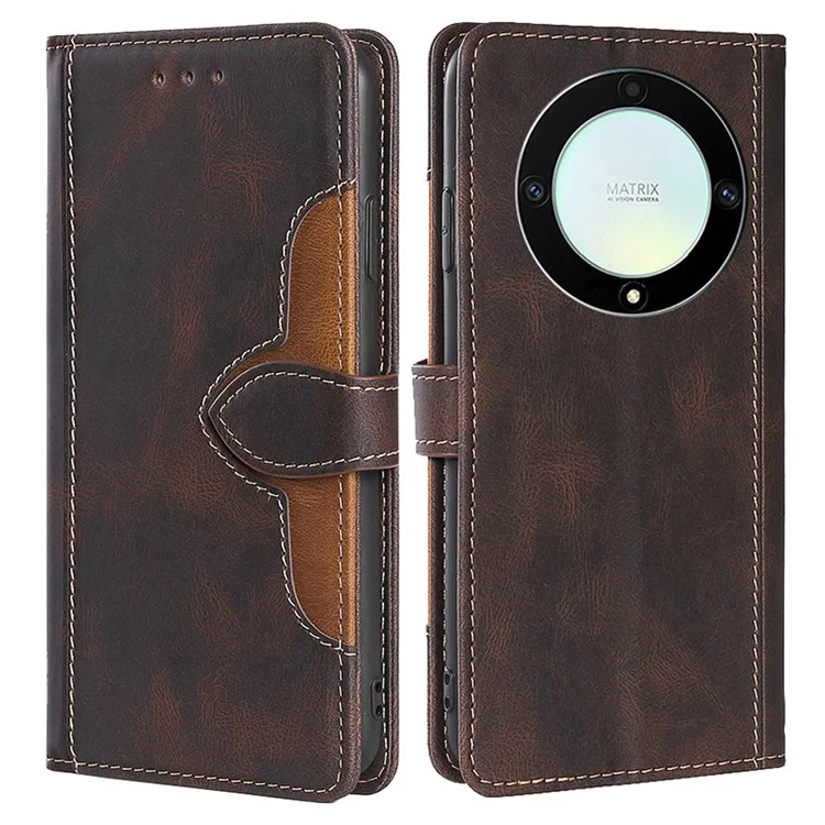 For Honor X40 5G Téléphone résistant aux chocs Couvercle du support Conception de chapeau de paille Étui portefeuille en cuir PU - Brun