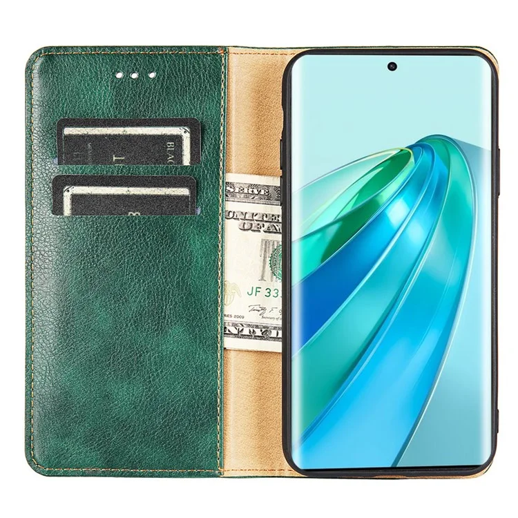 For Honor X40 5G / X9a 5G / Magic5 Lite 5G PU Leather Wallet Phone Case Magnetic Auto-closing Shockproof Stand Cover - Green