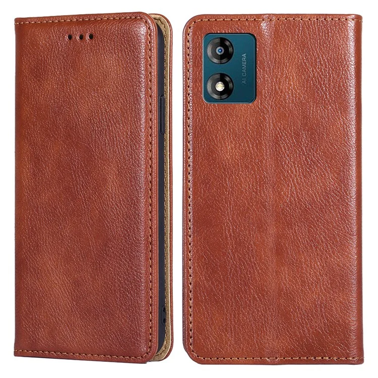 Mobile Phone Case for Motorola Moto E13 4G PU Leather Protective Cover Wallet Stand Case - Brown