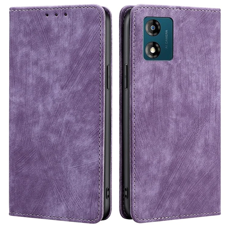 For Motorola Moto E13 4G RFID Blocking Phone Leather Case Wallet Stand Phone Cover - Purple