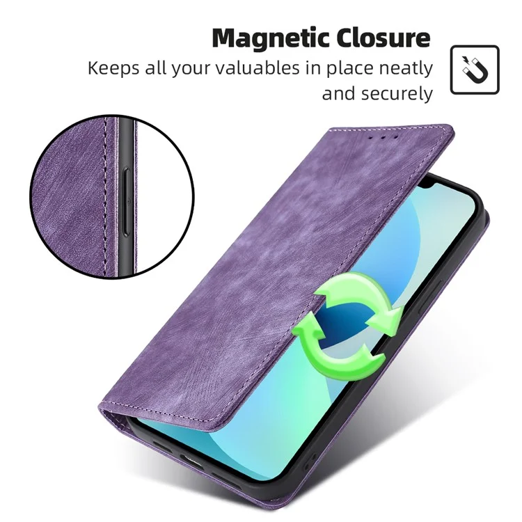 For Motorola Moto E13 4G RFID Blocking Phone Leather Case Wallet Stand Phone Cover - Purple