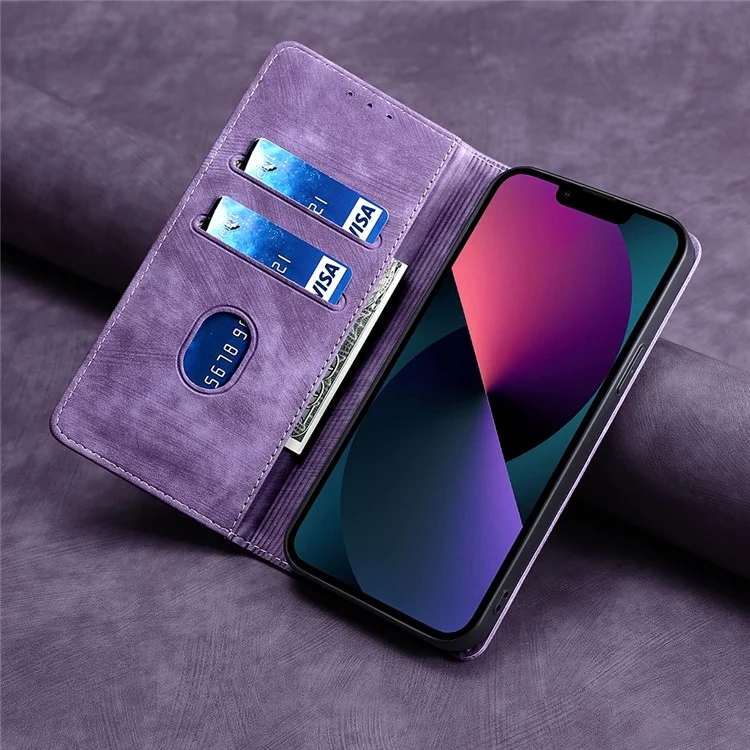 For Motorola Moto E13 4G RFID Blocking Phone Leather Case Wallet Stand Phone Cover - Purple