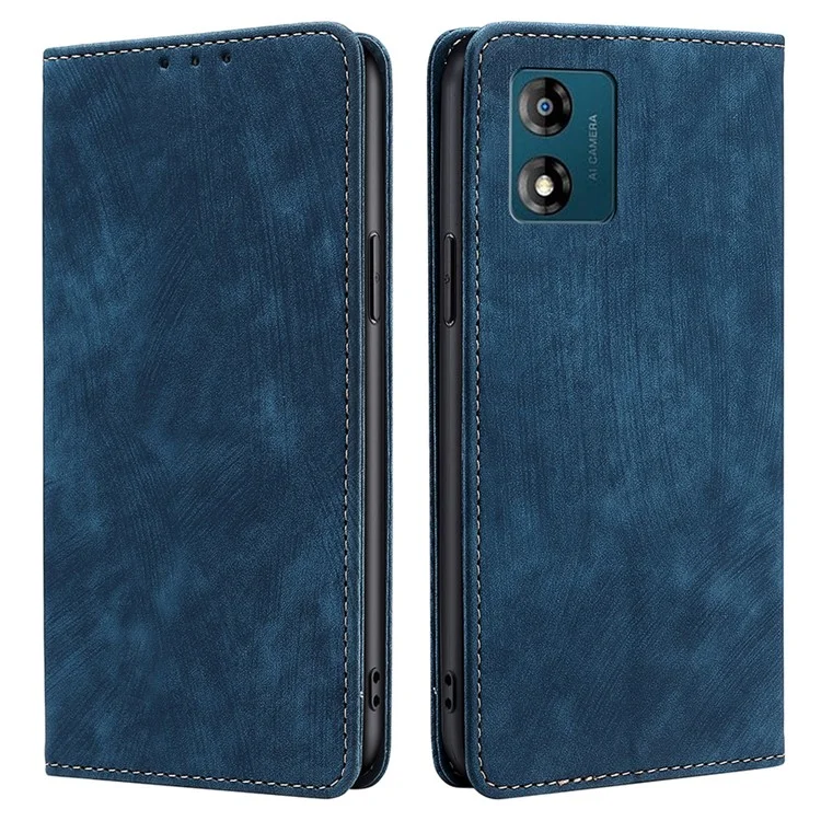 For Motorola Moto E13 4G RFID Blocking Phone Leather Case Wallet Stand Phone Cover - Blue
