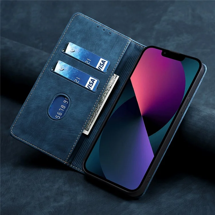 For Motorola Moto E13 4G RFID Blocking Phone Leather Case Wallet Stand Phone Cover - Blue