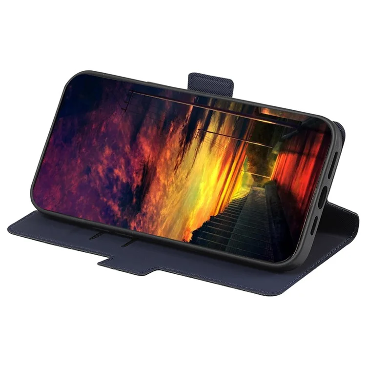 For Motorola Moto E13 4G Anti-drop Cover Twill Texture Stand Flip Leather Phone Case with Card Slots - Blue