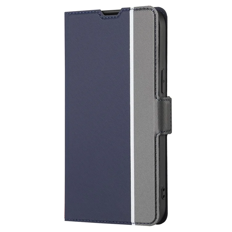 For Motorola Moto E13 4G Anti-drop Cover Twill Texture Stand Flip Leather Phone Case with Card Slots - Blue