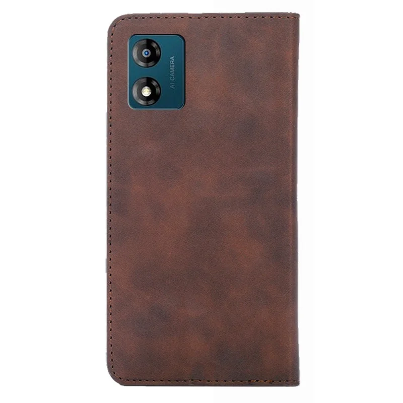 For Motorola Moto E13 4G Card Holder Protective Cover Skin-touch Leather Stand Phone Case - Dark Brown