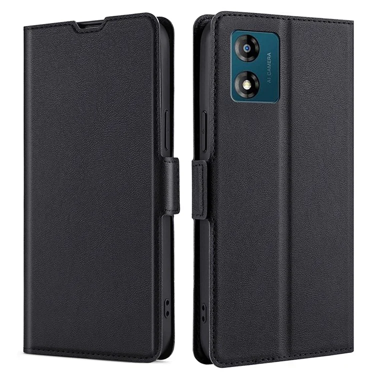 Capa de Telefone Celular Stand para Motorola Moto E13 4G PU Leather Card Holder Protective Phone Cover - Preto