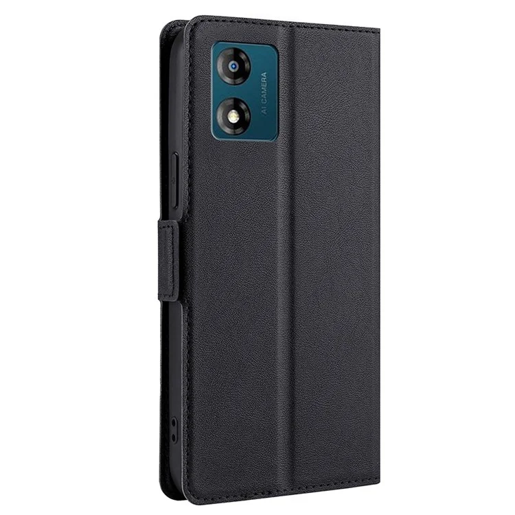 Capa de Telefone Celular Stand para Motorola Moto E13 4G PU Leather Card Holder Protective Phone Cover - Preto