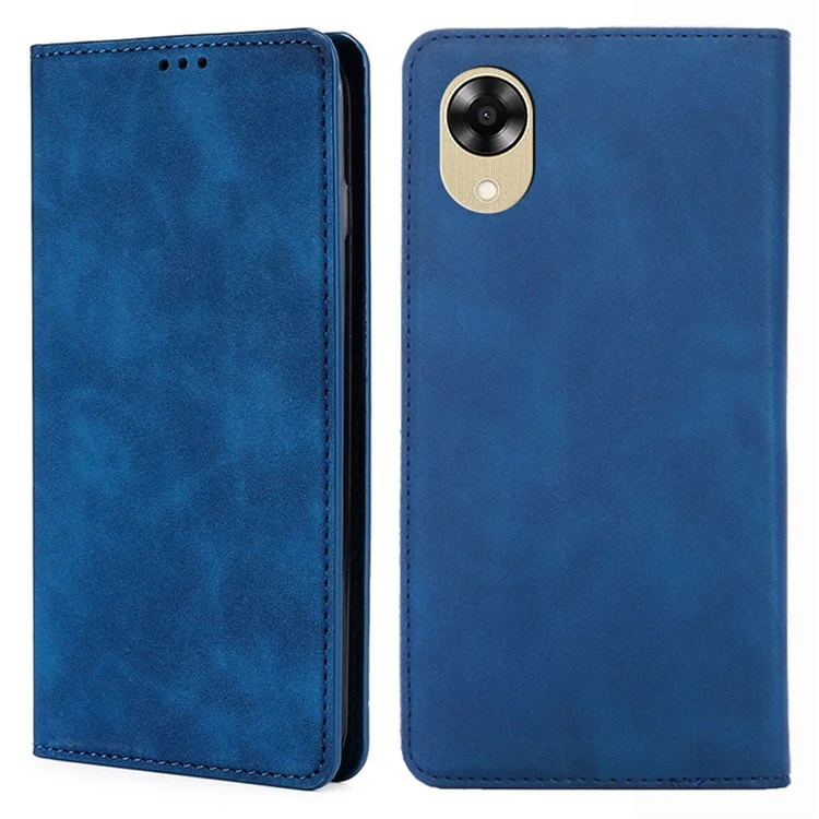 Pour Oppo A17k 4G Porte-cartes Étui de protection pliable Couverture de peau-tactile Anti-chute en cuir Étui de téléphone - Bleu