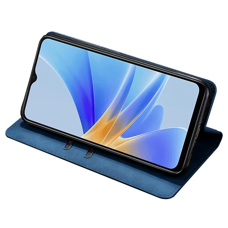 Pour Oppo A17k 4G Porte-cartes Étui de protection pliable Couverture de peau-tactile Anti-chute en cuir Étui de téléphone - Bleu