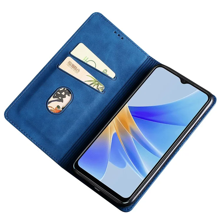 Pour Oppo A17k 4G Porte-cartes Étui de protection pliable Couverture de peau-tactile Anti-chute en cuir Étui de téléphone - Bleu