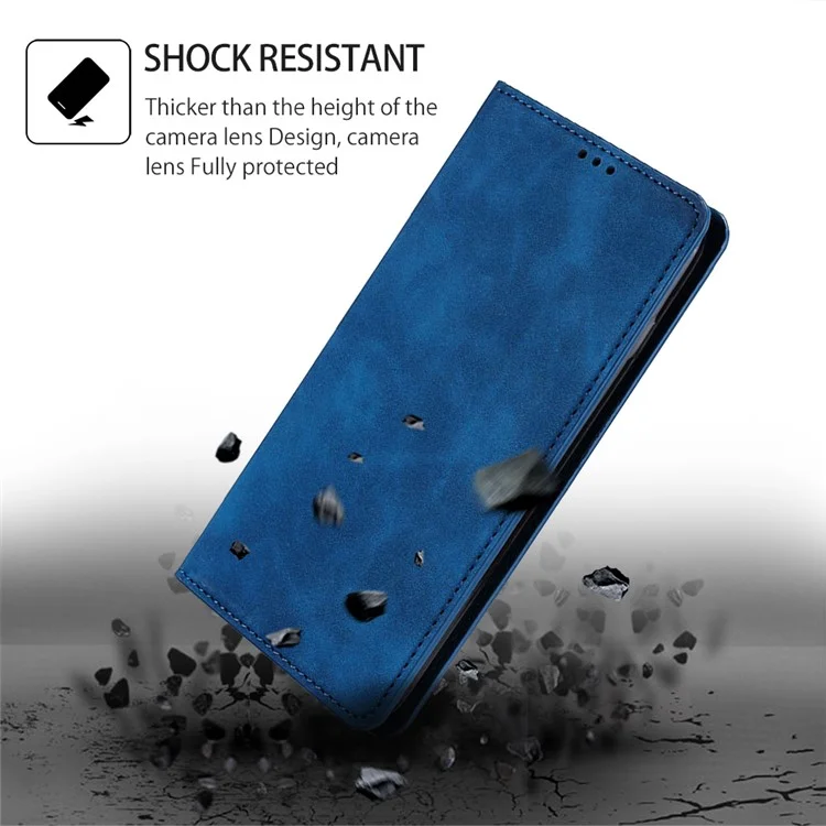 Pour Oppo A17k 4G Porte-cartes Étui de protection pliable Couverture de peau-tactile Anti-chute en cuir Étui de téléphone - Bleu