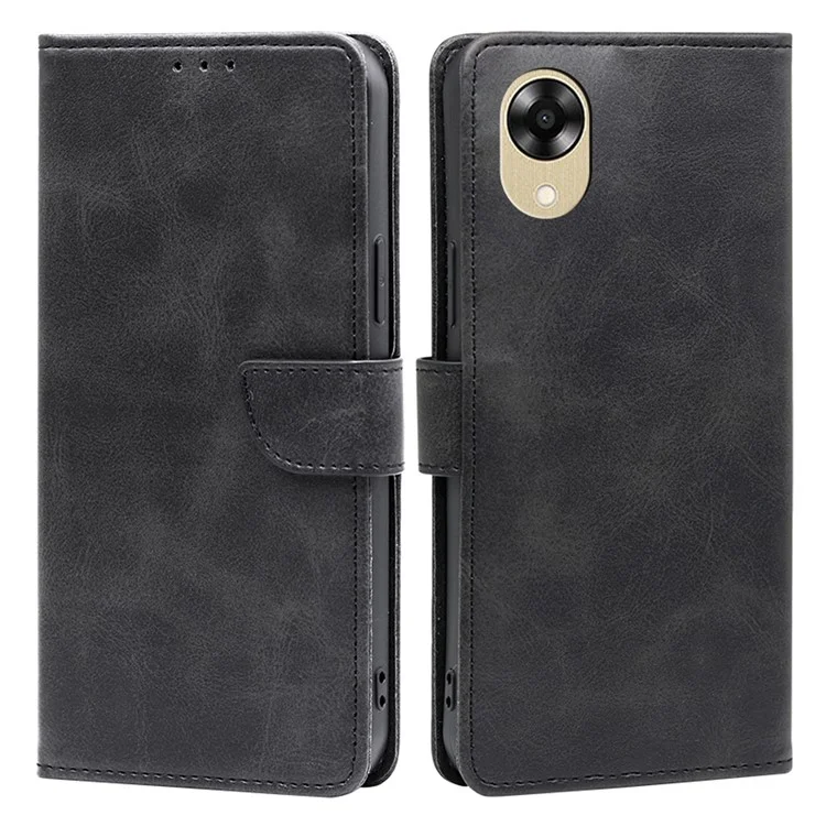 Lederhandyhülle für Oppo A17k 4G Kratzfeste Brieftasche Ständer Handyhülle - Schwarz