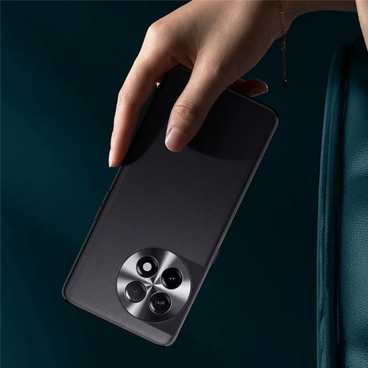 Para OnePlus 11 5G Revestido de Couro PU TPU + PC Capa Protetora Resistente a Escorregões - Preta