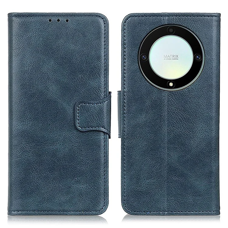 For Honor X9a 5G / X40 5G / Magic5 Lite 5G Crazy Horse Texture Phone Case Stand PU Leather Wallet Cover - Blau