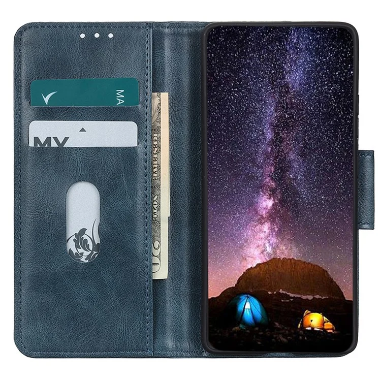 For Honor X9a 5G / X40 5G / Magic5 Lite 5G Crazy Horse Texture Phone Case Stand PU Leather Wallet Cover - Blau