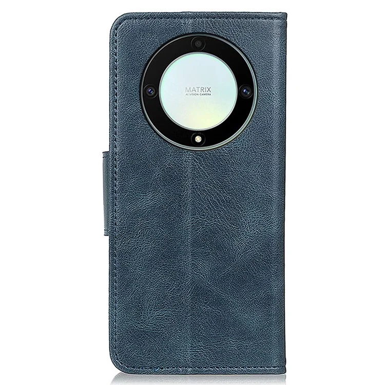 For Honor X9a 5G / X40 5G / Magic5 Lite 5G Crazy Horse Texture Phone Case Stand PU Leather Wallet Cover - Blau