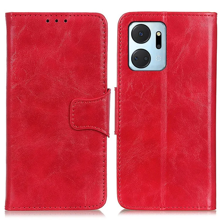 For Honor X7a 5G Crazy Horse Texture Split Leather Wallet Cover Shockproof Cell Phone Stand Case - Rojo
