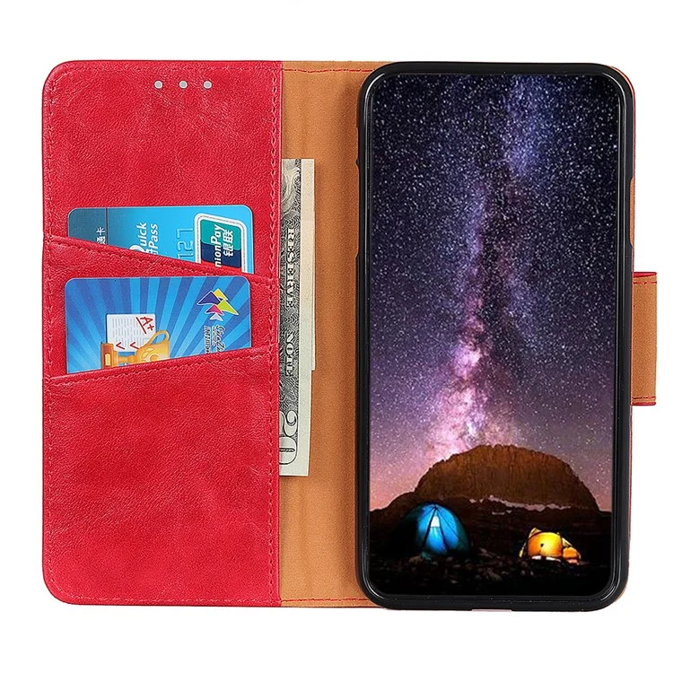 For Honor X7a 5G Crazy Horse Texture Split Leather Wallet Cover Shockproof Cell Phone Stand Case - Rojo