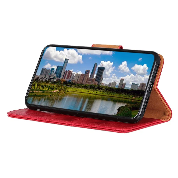 For Honor X7a 5G Crazy Horse Texture Split Leather Wallet Cover Shockproof Cell Phone Stand Case - Rojo