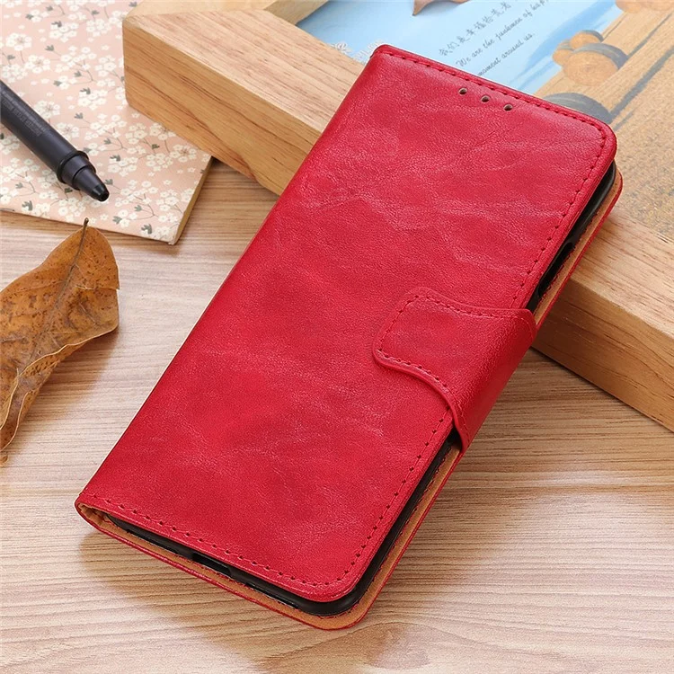 For Honor X7a 5G Crazy Horse Texture Split Leather Wallet Cover Shockproof Cell Phone Stand Case - Rojo