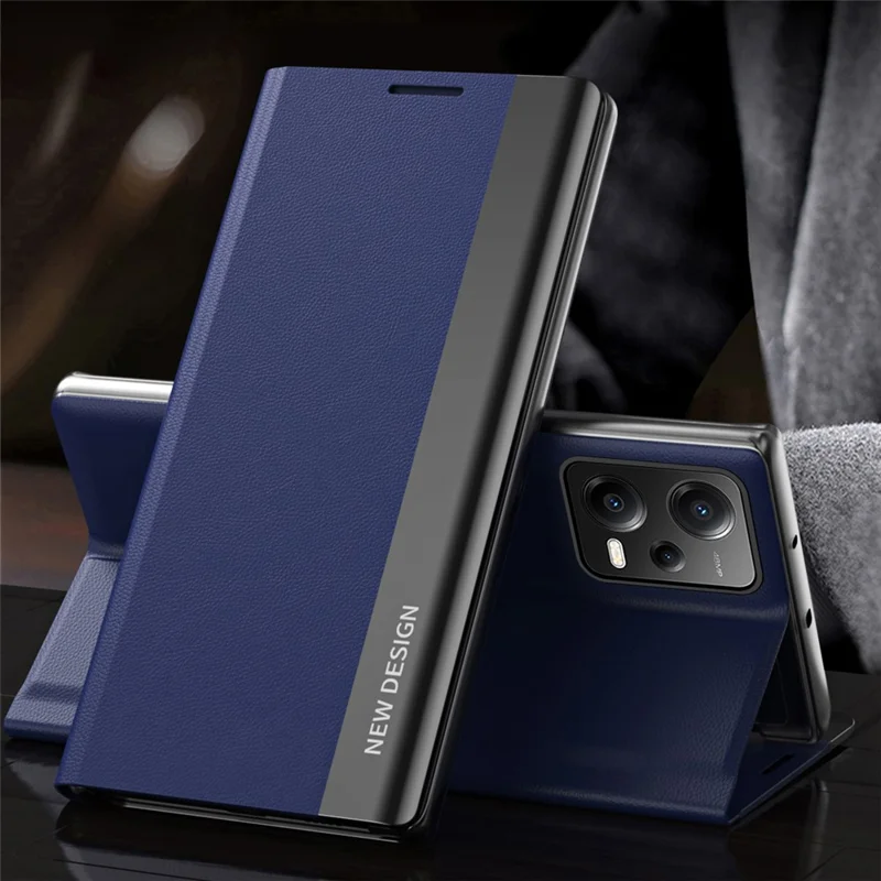For Xiaomi Poco X5 5G / Redmi Note 12 5G (Global) / (India) / (China) Electroplating Phone Case PU Leather Stand Phone Cover - Sapphire