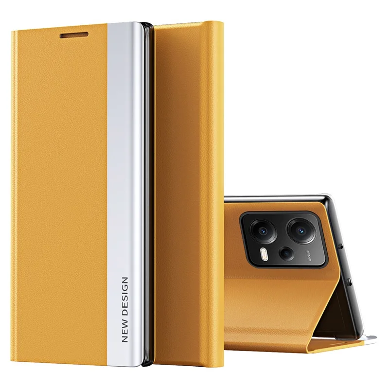 For Xiaomi Poco X5 5G / Redmi Note 12 5G (Global) / (India) / (China) Electroplating Phone Case PU Leather Stand Phone Cover - Orange