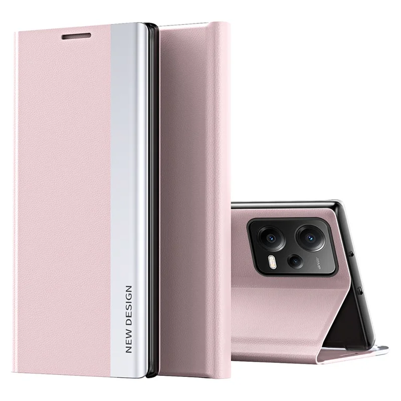 For Xiaomi Poco X5 5G / Redmi Note 12 5G (Global) / (India) / (China) Electroplating Phone Case PU Leather Stand Phone Cover - Pink