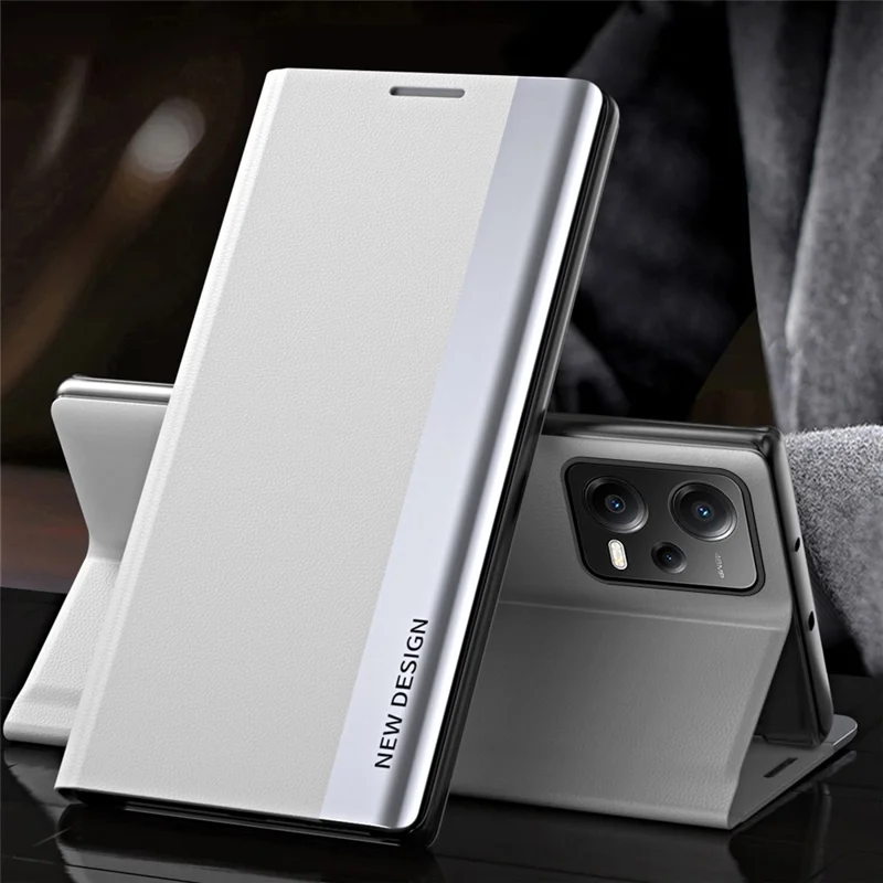 For Xiaomi Poco X5 5G / Redmi Note 12 5G (Global) / (India) / (China) Electroplating Phone Case PU Leather Stand Phone Cover - White