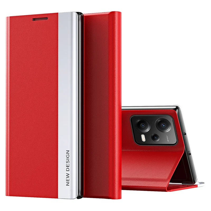 For Xiaomi Poco X5 5G / Redmi Note 12 5G (Global) / (India) / (China) Electroplating Phone Case PU Leather Stand Phone Cover - Red