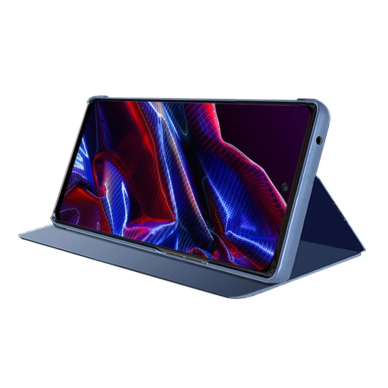 Til Xiaomi Poco X5 5G / Redmi Note 12 5G (Global) / (Indien) / (Kina) View Window Phone Stand Case Elektropladeret Spegeloverflade Læderdæksel - Sølv