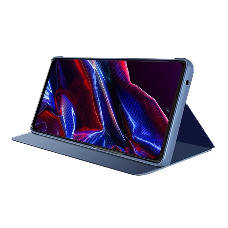 Für Xiaomi Poco X5 5G / Redmi Note 12 5G (Global) / (Indien) / (China) View Window Phone Stand Case Electroplating Mirror Surface Leather Cover - Schwarz