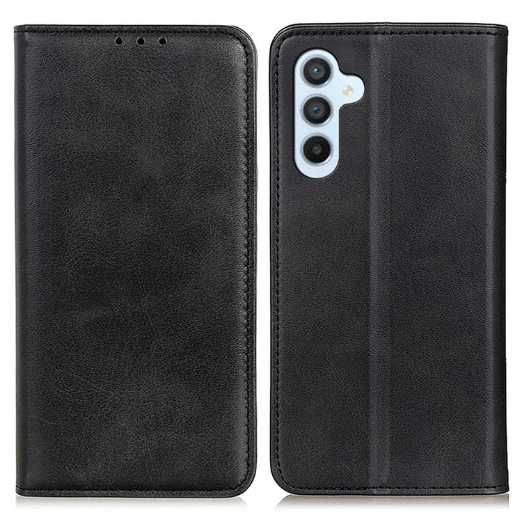 Split Leather Wallet Case for Samsung Galaxy A24 4G (162.1 x 77.6 x 8.3mm) , Flip Book Stand Shockproof Phone Cover - Black