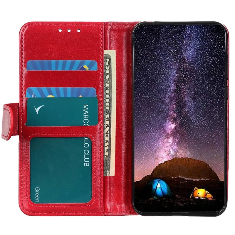 Wallet Case For Honor X8a 4G , Flip PU Leather Crazy Horse Texture Stand Phone Cover - Red