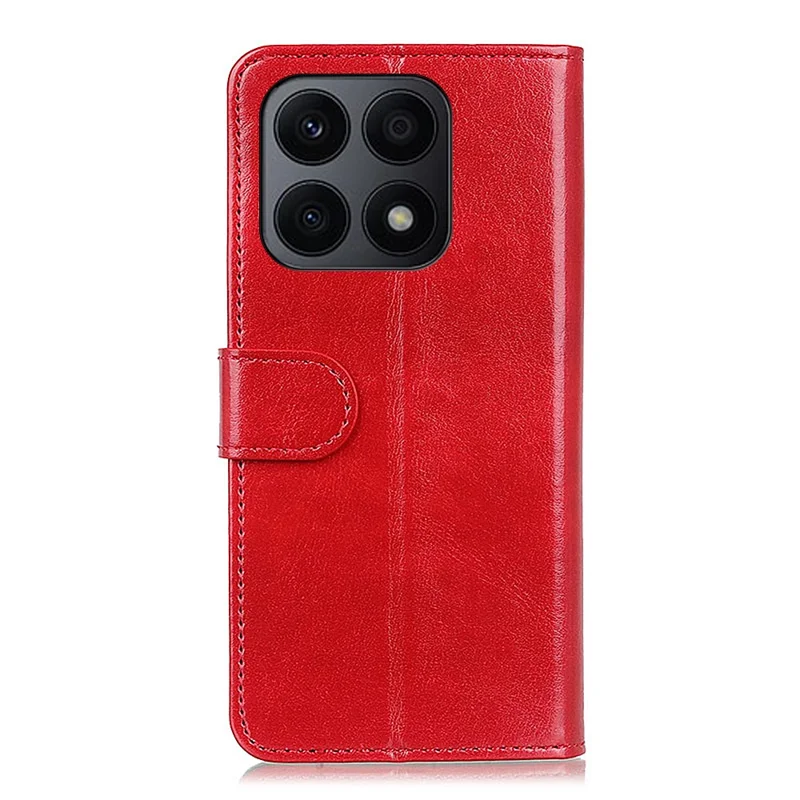 Wallet Case For Honor X8a 4G , Flip PU Leather Crazy Horse Texture Stand Phone Cover - Red