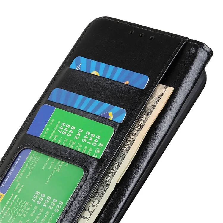 Для Motorola Moto G73 5G PU Кожаный Телефонный Подставка Чехол Бумажник Сумасшедший Конь Текстура Телефон Крышка - Черный