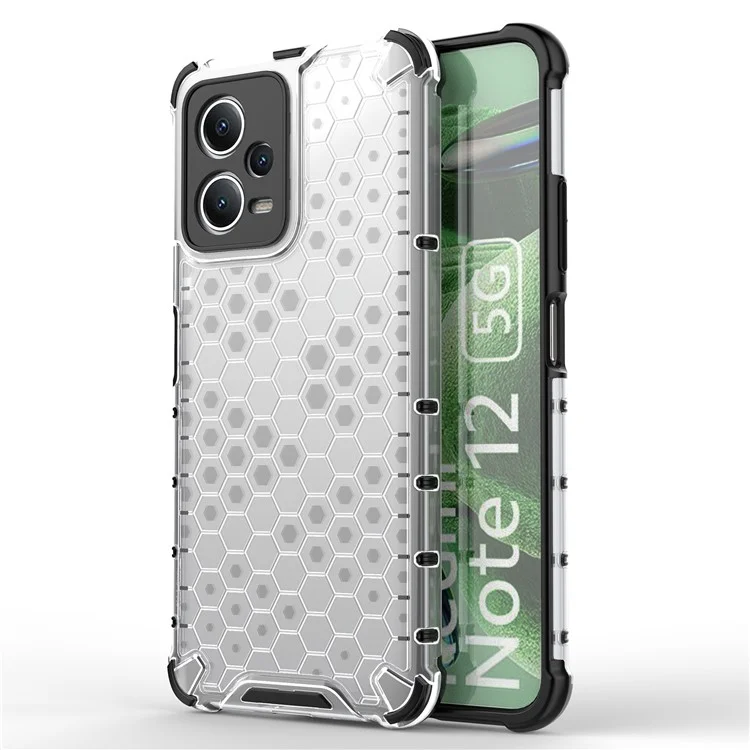 For Xiaomi Redmi Note 12 5G (India) / Poco X5 5G Honeycomb Texture Shockproof TPU+PC Case Phone Back Cover - Grey