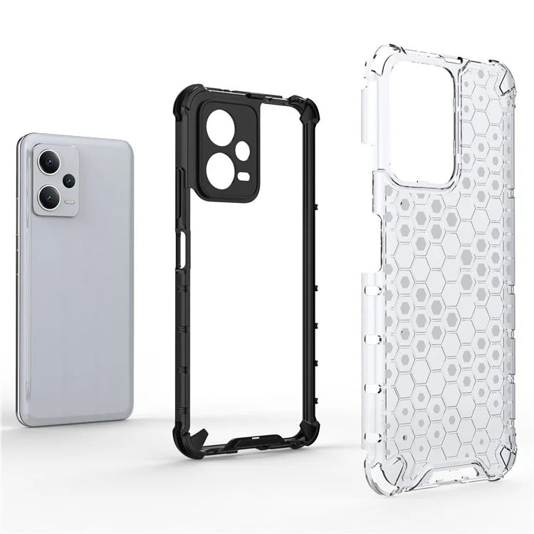 For Xiaomi Redmi Note 12 5G (India) / Poco X5 5G Honeycomb Texture Shockproof TPU+PC Case Phone Back Cover - Grey