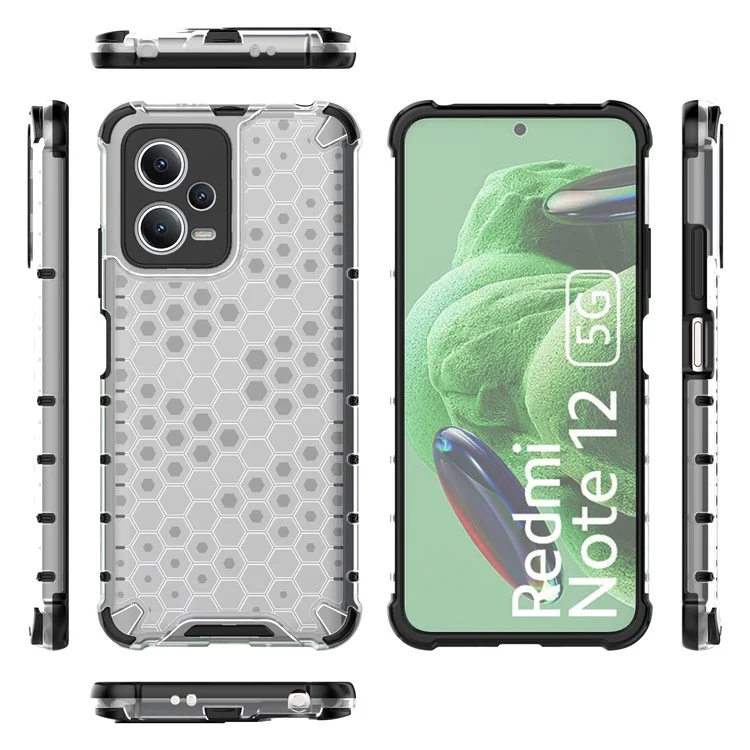 For Xiaomi Redmi Note 12 5G (India) / Poco X5 5G Honeycomb Texture Shockproof TPU+PC Case Phone Back Cover - Grey