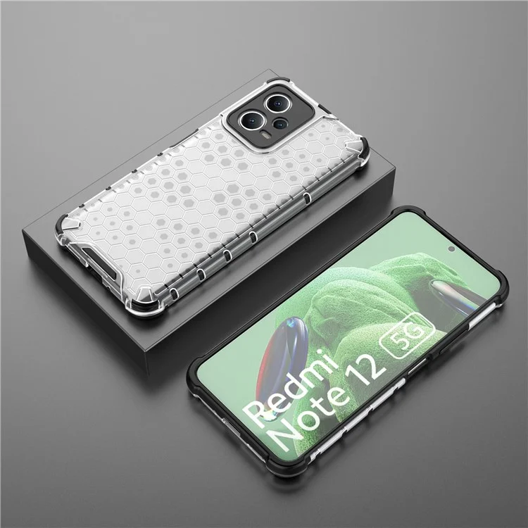 For Xiaomi Redmi Note 12 5G (India) / Poco X5 5G Honeycomb Texture Shockproof TPU+PC Case Phone Back Cover - Grey