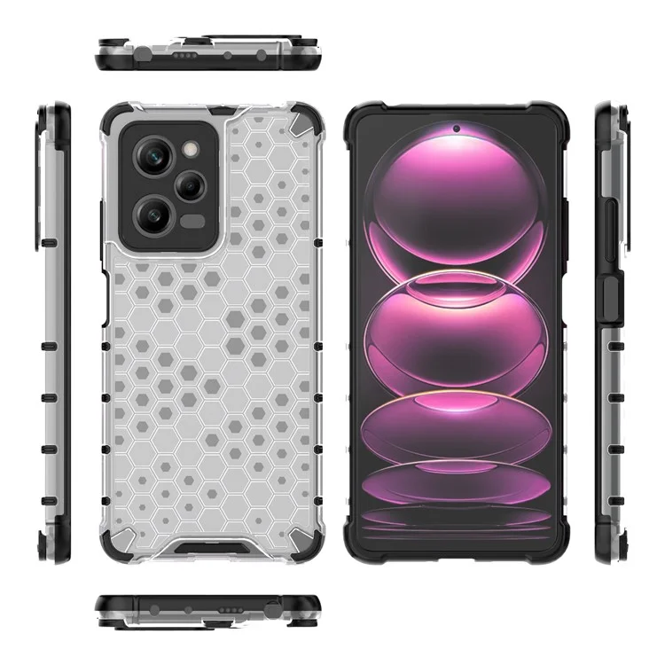 For Xiaomi Redmi Note 12 Pro 5G / Note 12 Explorer 5G Honeycomb Texture TPU+PC Phone Case Back Cover - Grey