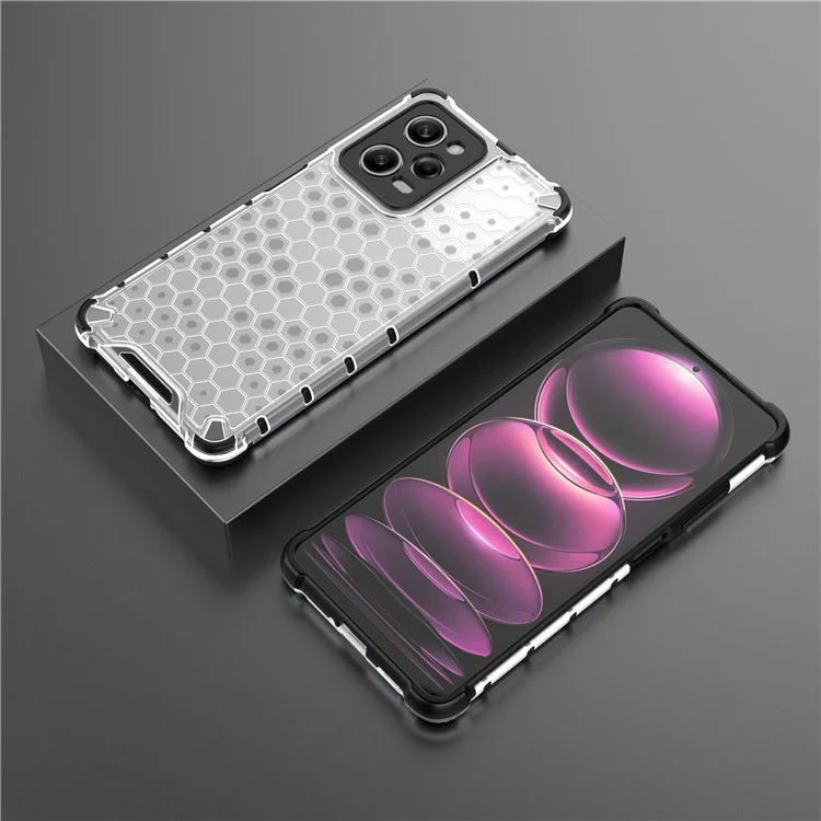For Xiaomi Redmi Note 12 Pro 5G / Note 12 Explorer 5G Honeycomb Texture TPU+PC Phone Case Back Cover - Grey